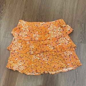 Floral Orange Tiered Ruffle Skirt